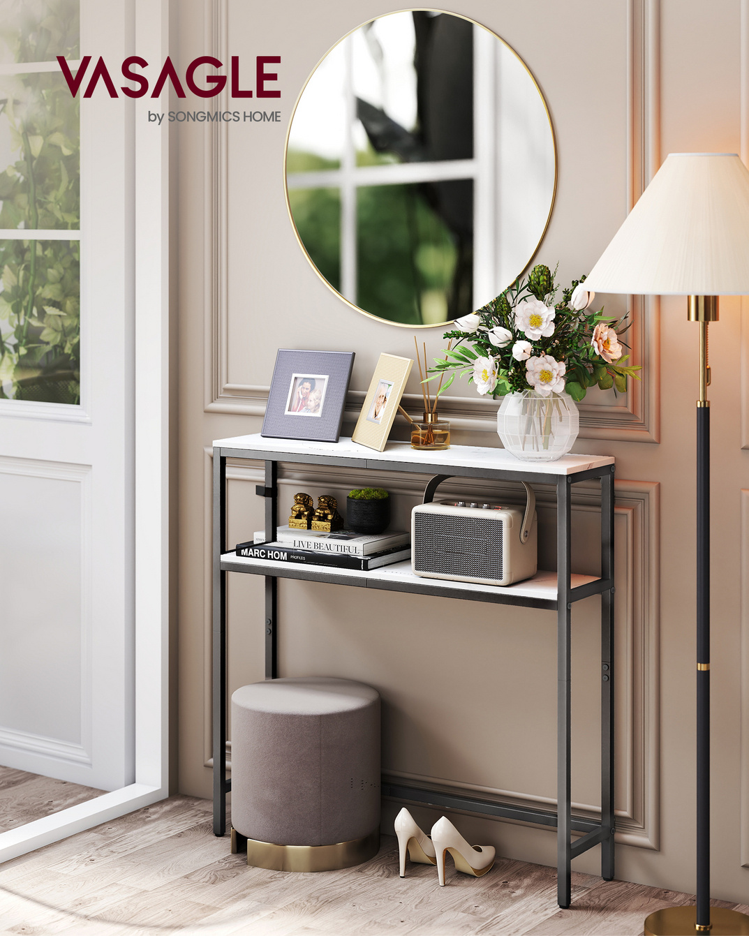 Vasagle konsolbord, 2 hylder, 20 × 80 × 80 cm, LNT130