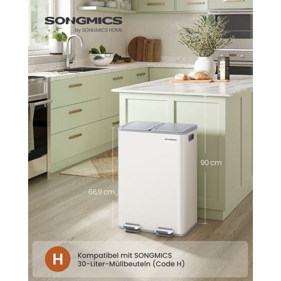 Songmics sorteringsspand, soft-close-låg, 2 × 30 L, LTB741