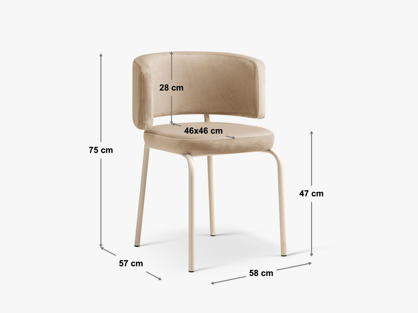 Cosmopolitan Design stole, 2 stk., "Dora", 1-personers, 58 × 57 × 75 cm, Perfect Harmony, cremefarvede ben
