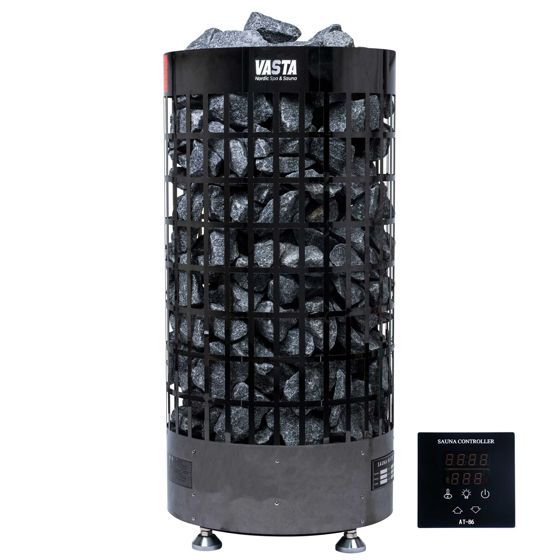 Vasta Elektrisk saunaovn Ignite 8kw, separat styring, 7-12m3, sort stål